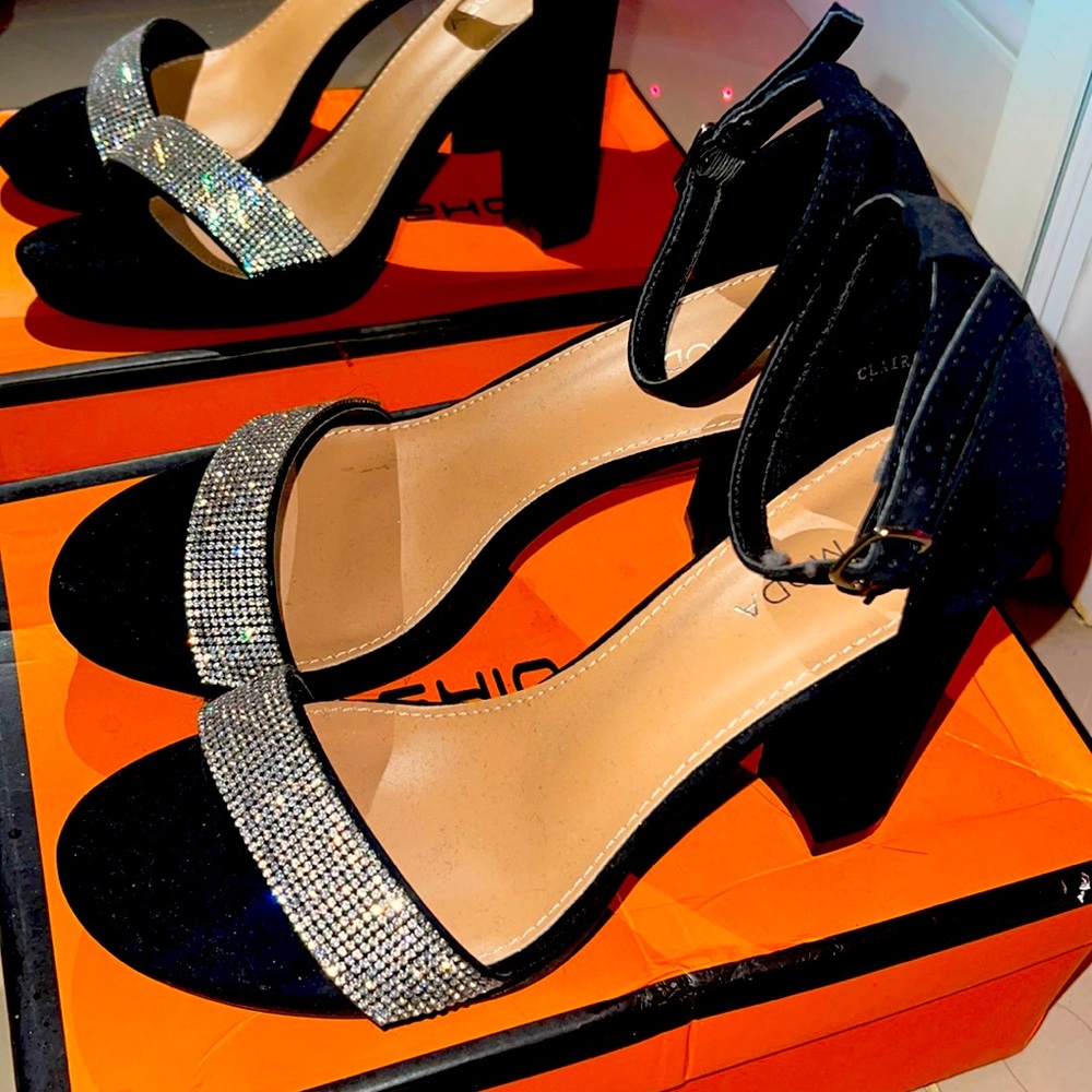 Black Rhinestone High Heels